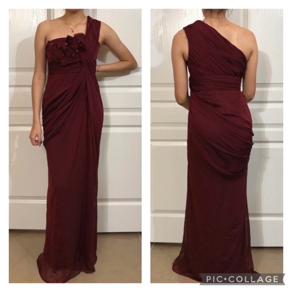 Adrianna Papell one shoulder chiffon long gown - Picture 2 of 9